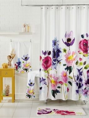 bluebellgray Taransay Shower Curtain Watercolor Flowers Cotton Designer